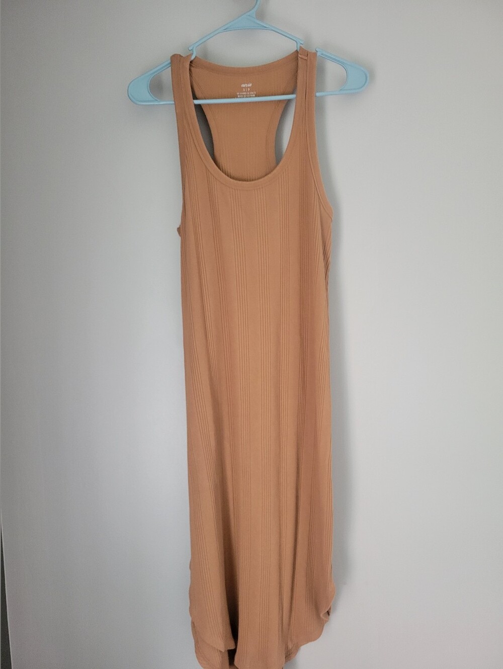 Aerie Ribbed Knit Midi Tank Dress Scoop Neck Side Slit Brown Size S